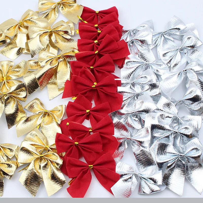 

50Pcs/Pack Christmas Bow 5.5cm Gold Silver Red Christmas Tree Decorations New Year Gift Decoration Small Bows For Crafts