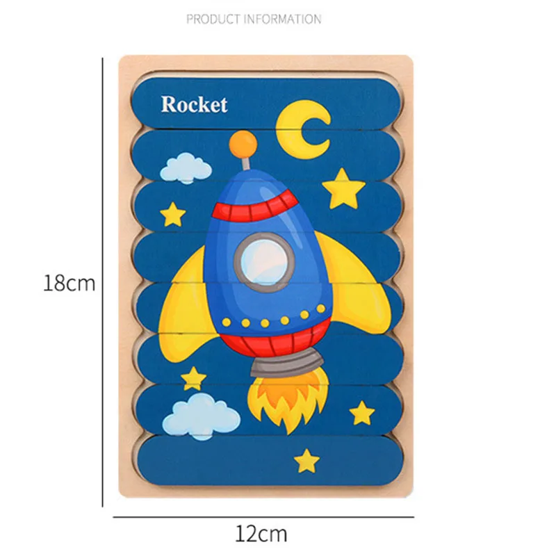 

Kids Brain Wooden Toy Double-sided 3D Puzzle Creative Strip Puzzle Telling Stories Stacking Jigsaw Montessori Toy for Children