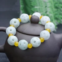 natural myanmar a jadeite hand carved hollow out round beads yellow agate bracelets for women men with jade bracelet 13mm