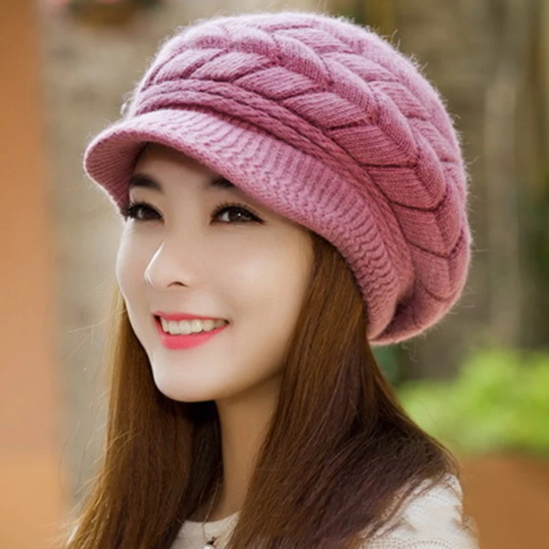 Женский Зимний берет сезон 2019 шапка из кроличьего меха вязаная теплые облегающие