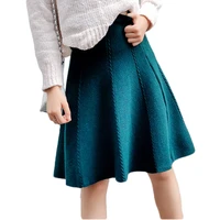 2021 autumn winter knitted skirt women midi high waist a line knit skirts one pieces seamles pleated elastic thick faldas