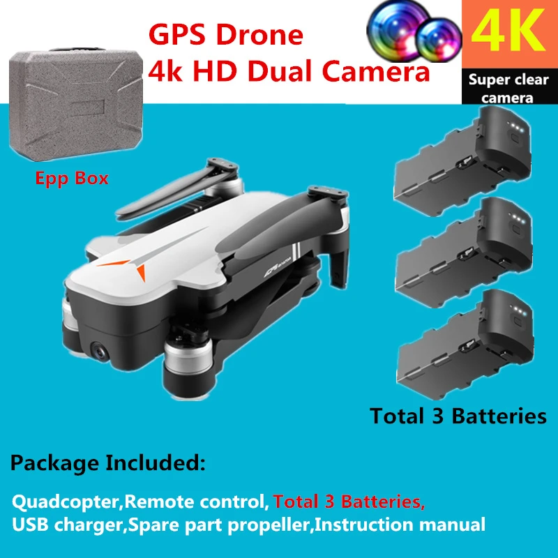 Epp Box 3 Batteries RC Дрон GPS с 4K HD Двойная камера жеста складной контроль Квадрокоптер с 5G Wifi камера Fly 23mins Dron VS F11 Zen-K1 SG906 - Цвет: Epp Box 3 Batteries