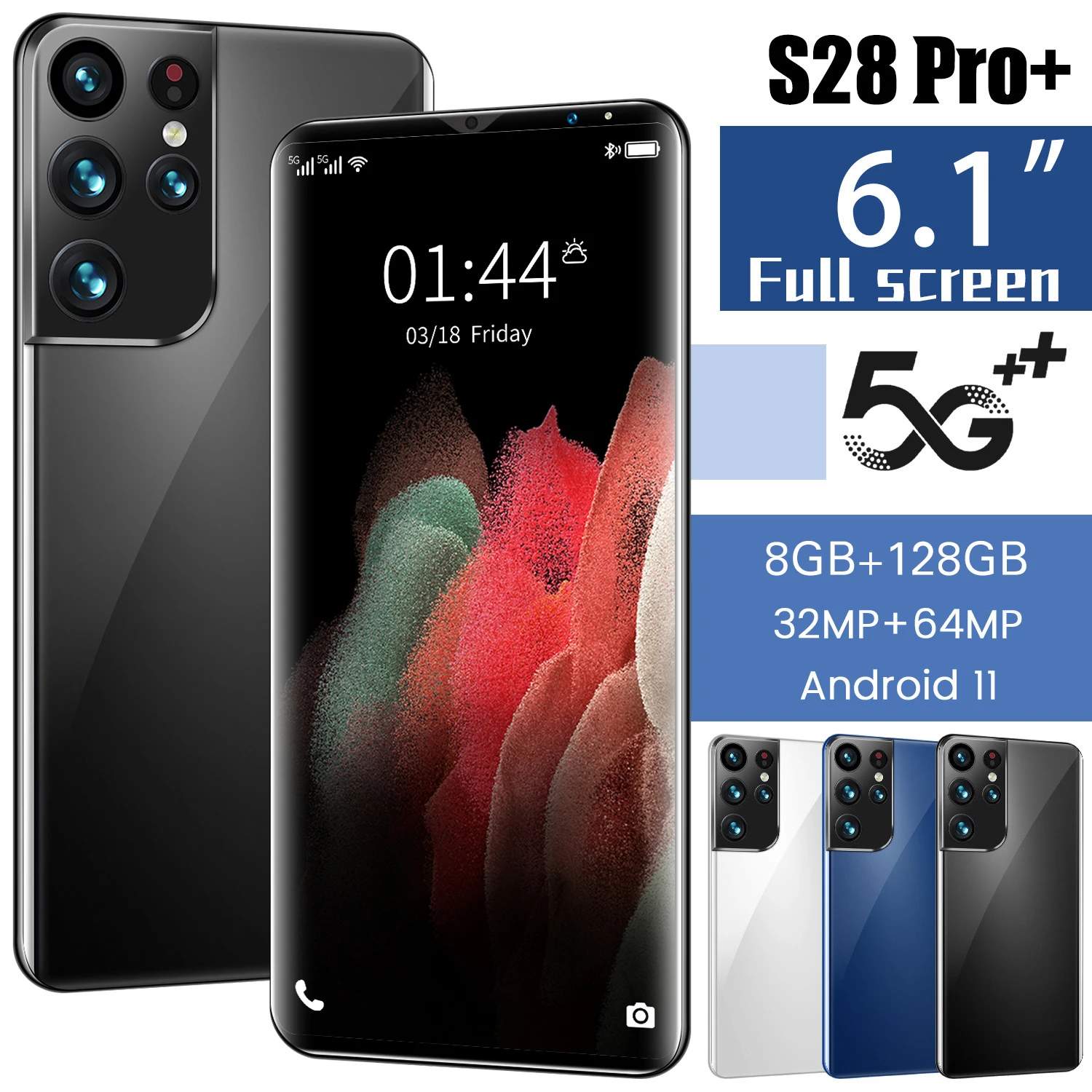 

New Arrival 2021 S28 Pro+ 5G 6.1 Inch Full Screen 8+256GB 32MP+64MP 10 Core Dual SIM Smart Mobile Cell Phone Face ID Android11.0