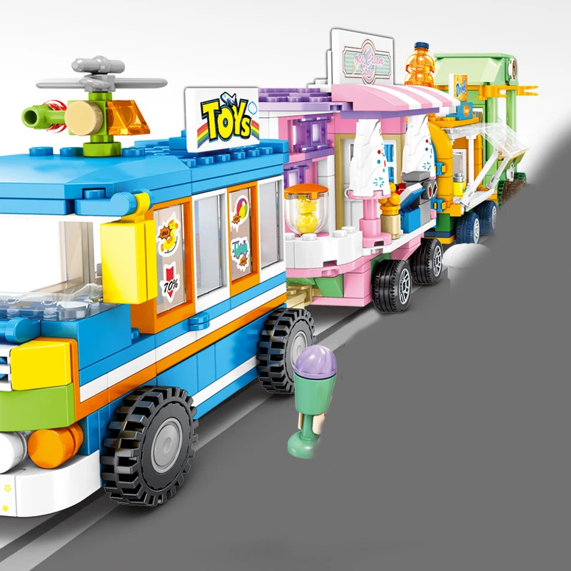 New City Street View Sushi Car Building Blocks for Kids Toys Ice Cream Cart DIY Friends Bricks Girls Mini Birthday Gifts | Игрушки и