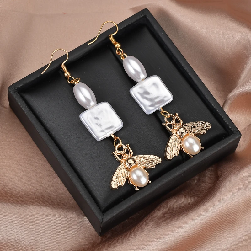 Милые винтажные модные серьги капли с кристаллами в виде цветка насекомых форме