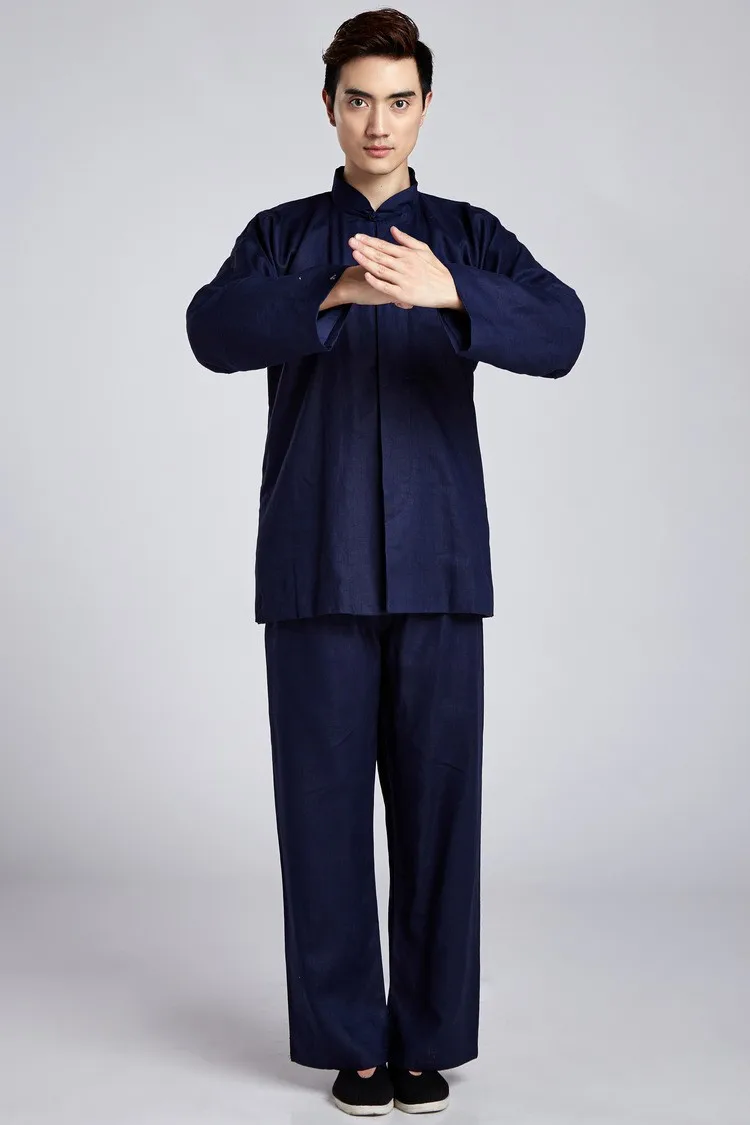 New Navy Blue Chinese Men's Classic Tai Chi Uniform Cotton Linen Kung fu Suit Clothing Size M L XL XXL XXXL 2516