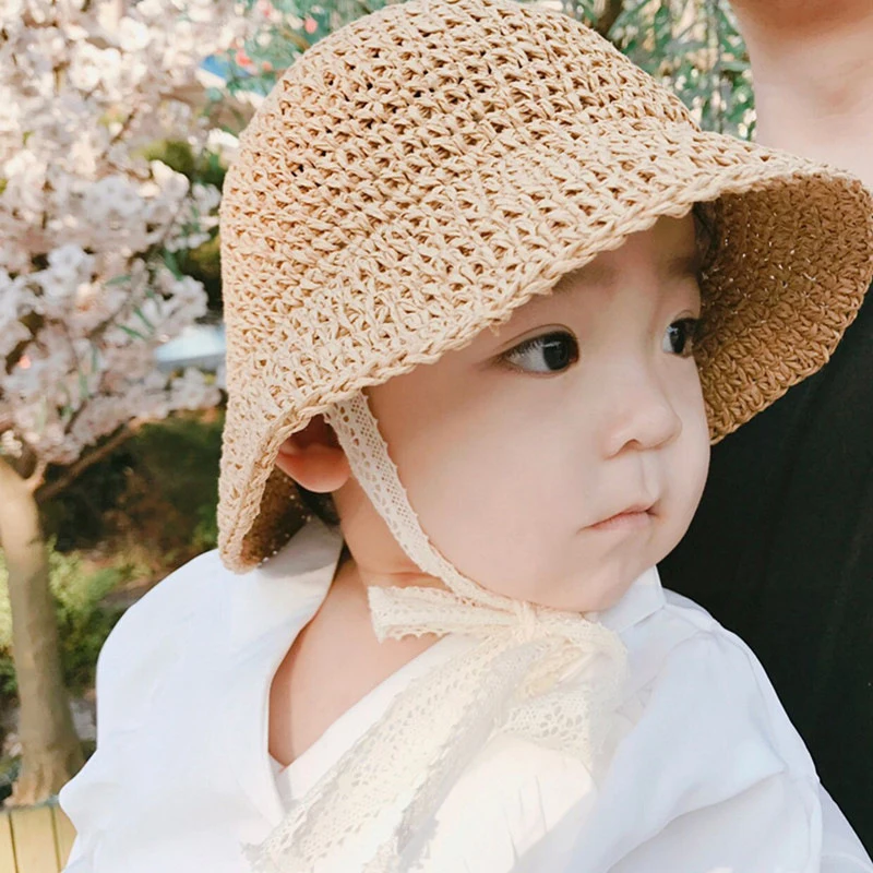 

Fashion Fisherman's hat Thin Section Caps Lace Up Sun Hat Straw Hat Children Hats Sun Protection Children Summer Straw Bow Baby