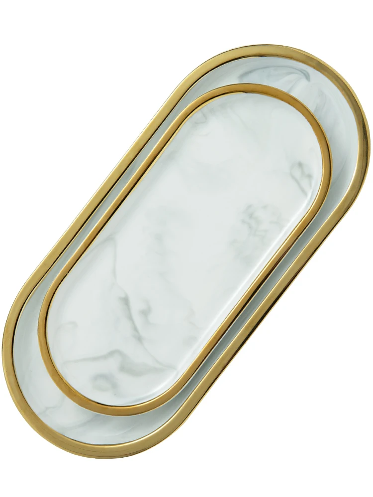 Мраморная керамическая овальная тарелка в скандинавском стиле Западная