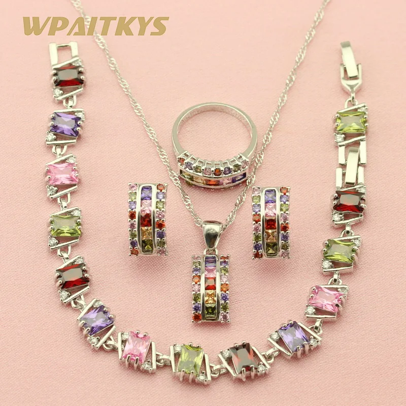 Женский ювелирный комплект из колье серёг кольца и браслета|jewelry sets for women|silver jewelry