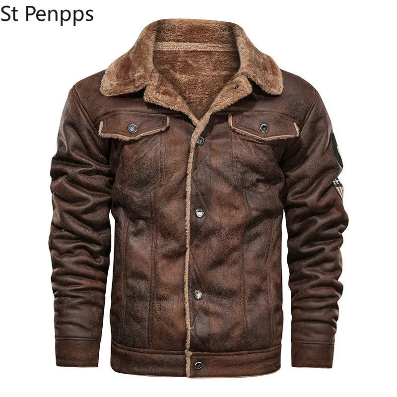 Мужская винтажная байкерская куртка из ПУ кожи с воротником-стойкой и карманами |