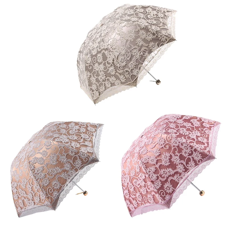 

Ladies Lace Parasol Umbrella UV Protection Sun Shade UPF 50+ Lightweight Folding Umbrella Gray