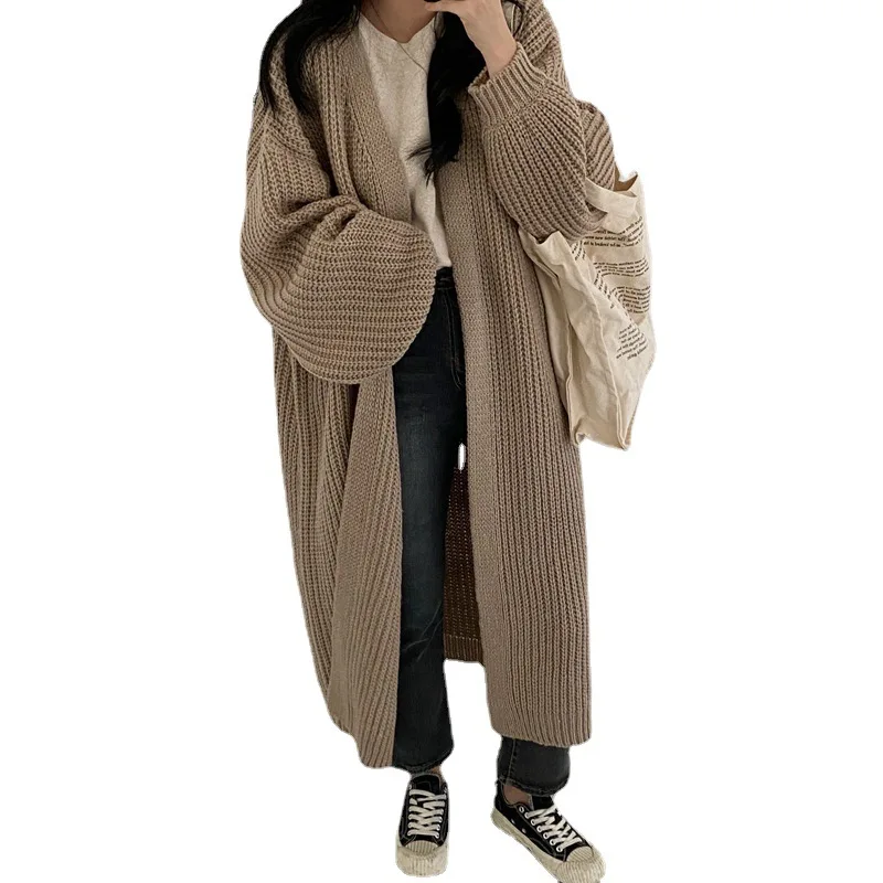 

Women's 2021 New Casual Fashion Pit Bar Long Sleeve Long Warm Lazy Sweater Coat Fashion Women's Sweater Cardigan