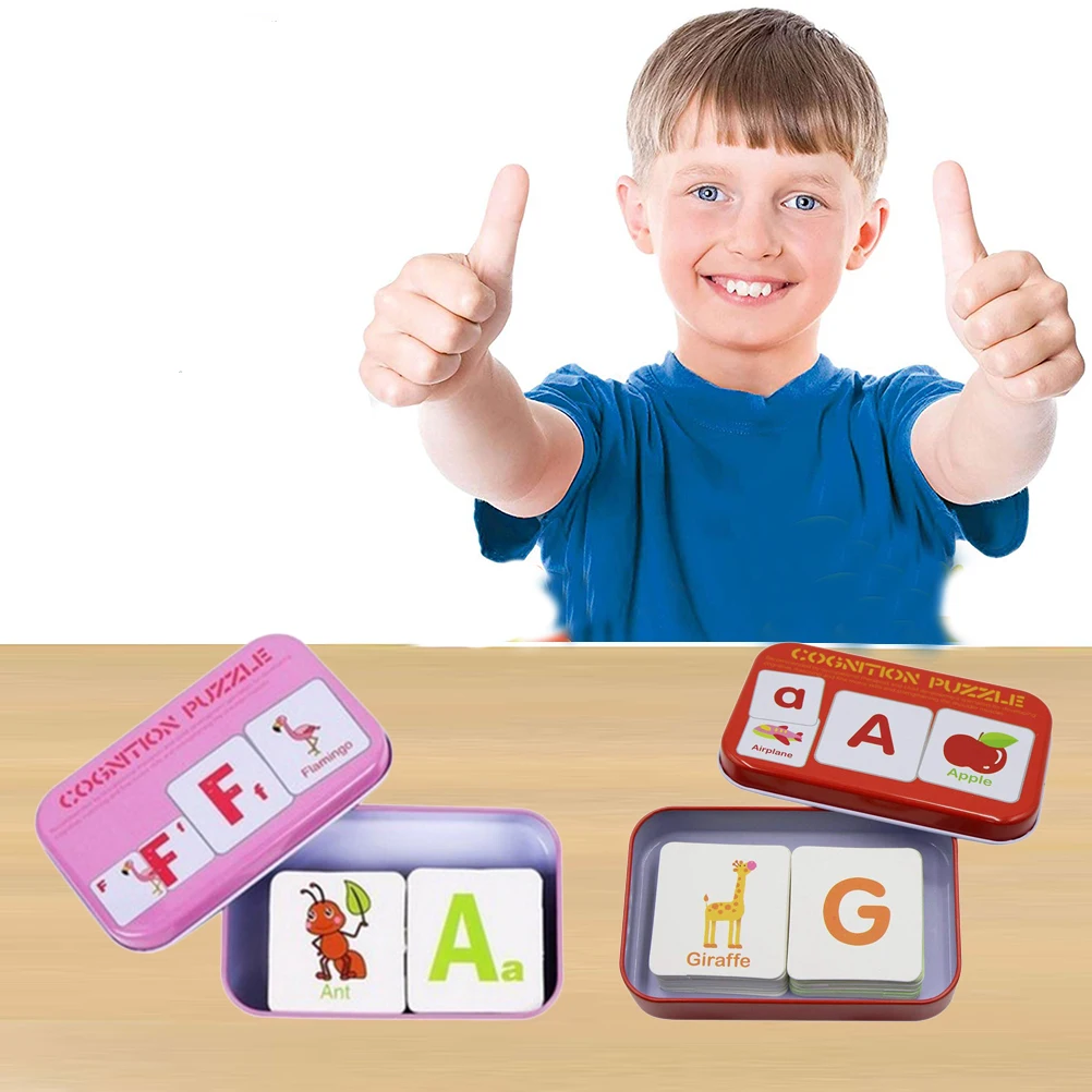 Baby Educational Toys 32 Pcs Flash Cards Learning Alphabet Puzzle With Metal Box Matching Children'S | Игрушки и хобби