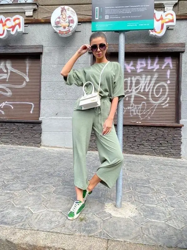 2020 Летний Новый женский комплект Свободный Топ с коротким рукавом рубашка и