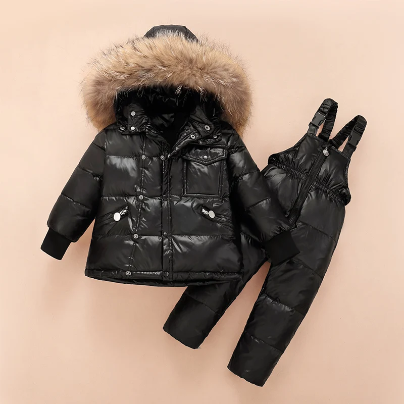 

OLEKID 2023 Winter Children Clothes Set Real Fur Down Jacket For Girls Boys Parka Overalls Snowsuit 1-5 Years Kids Jumpsuit Coat