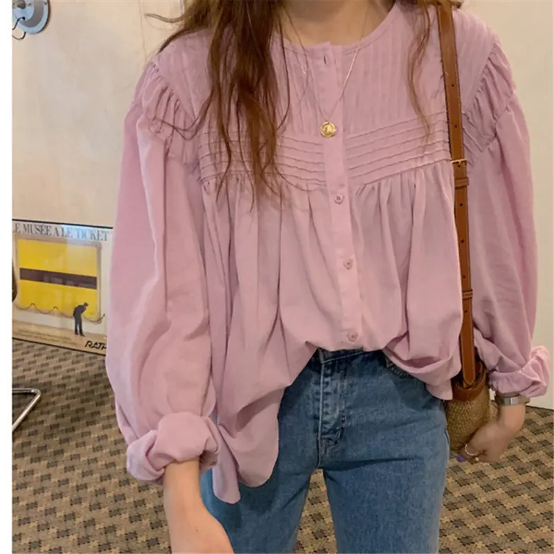 Свободные повседневные топы HziriP фиолетово-розовые женские блузки в офисном