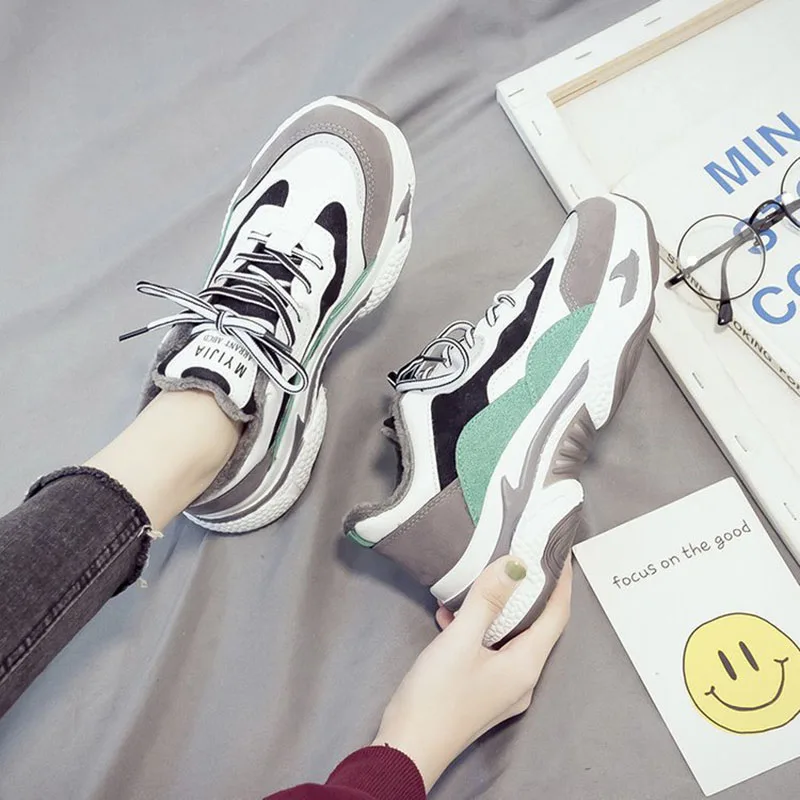 Женские повседневные зимние кроссовки с теплым Плюшевым Мехом модные теплые