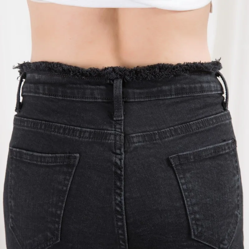Женские джинсовые шорты с высокой талией черные свободные сексуальные женские