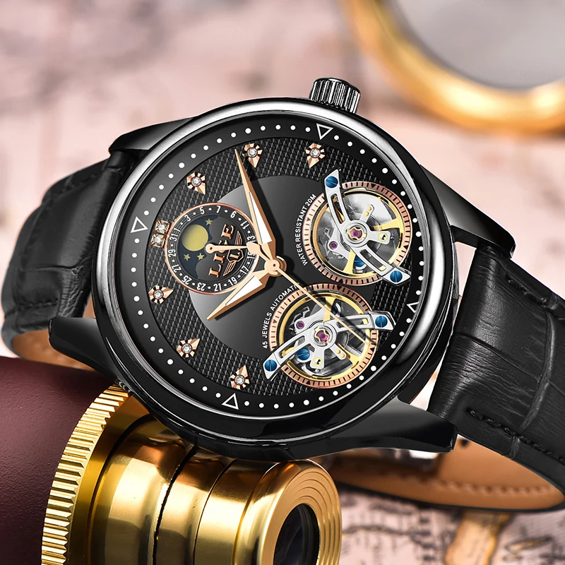 LIGE 2020 New automatic mechanical watch men Tourbillon Sport Clock fashion business mens watches reloj automatico de hombre+Box | Наручные
