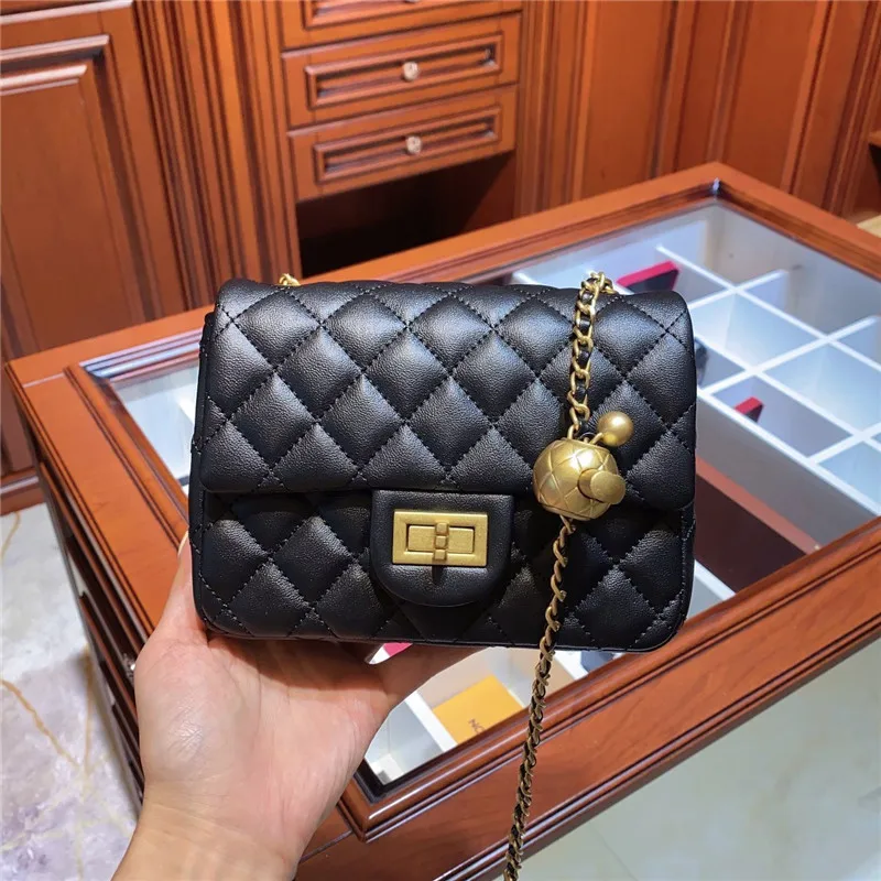 

Fashion New Small Golden Ball Chain Shoulder Messenger Bags Luxury Diamond Lattice Sheepskin Women Purse and Handbags Sac A Main