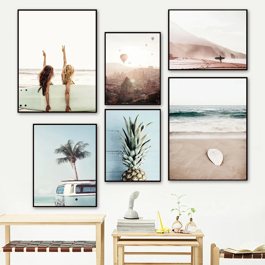 

Pineapple Cactus Surf Beach Car Seascape Wall Art Canvas Painting Nordic Posters And Prints Wall Pictures For Living Room Decor