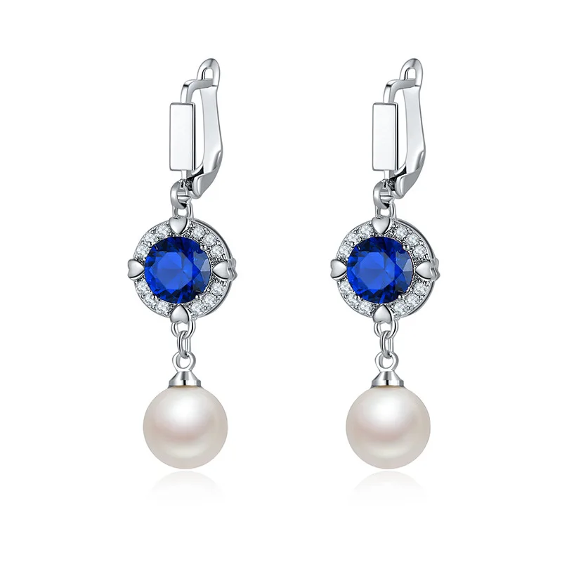 Женские сережки подвески с жемчугом круглые геометрической формы серебряным