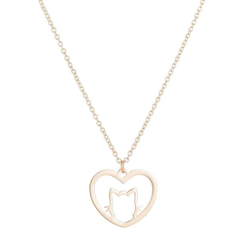 stainless steel pink heart cat necklaces womens couple pendants Steel color woman accessories fashion jewelry chain on the neck | Украшения