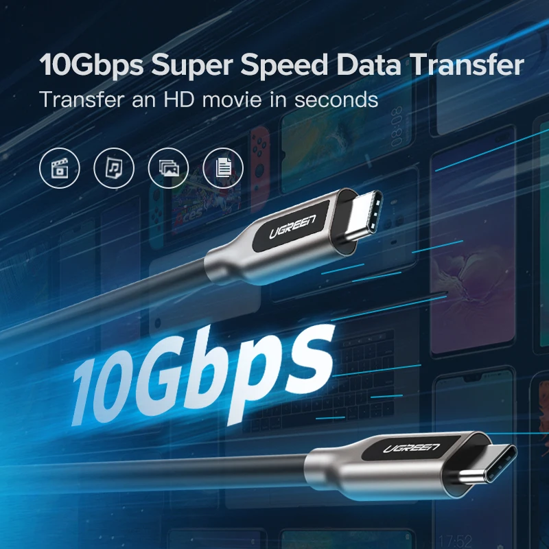 Ugreen PD 60 USB C к USB C 3,1 кабель для samsung Galaxy S10 S9 3A быстрое зарядное устройство кабель для передачи данных для Macbook