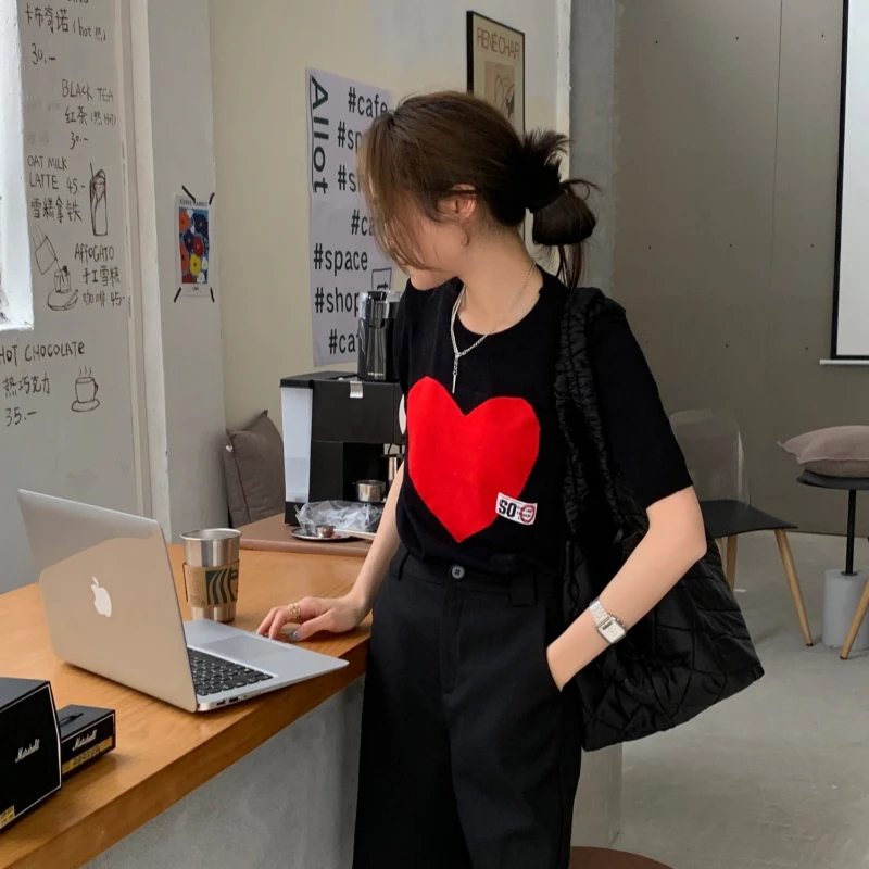 

Women Love Star Cartoon Print Casual T-Shirts Short Sleeve O-Neck Tee Summer 2021 Female Tops 100% Cotton Knit New Harajuku