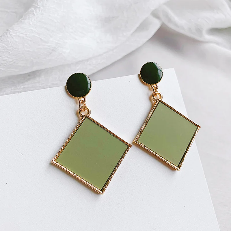 Женские серьги с эмалью контрастных цветов модные круглые квадратные