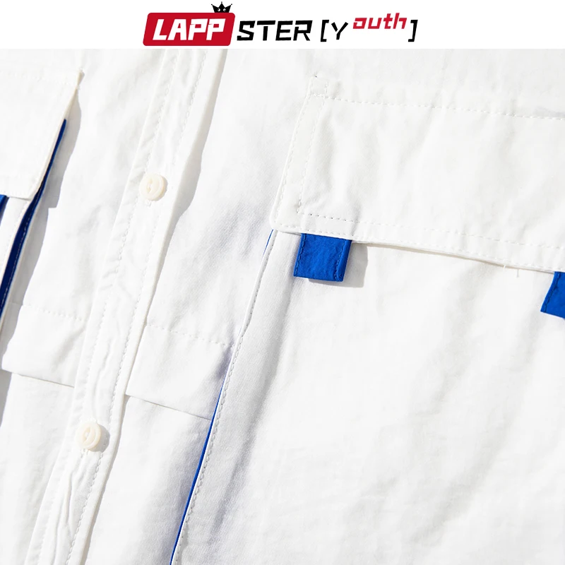 LAPPSTER Men Solid Korean Shirts 2020 Mens Pockets White Streetwear Long Sleeve Male Dress Regular Fit Clothing | Мужская одежда