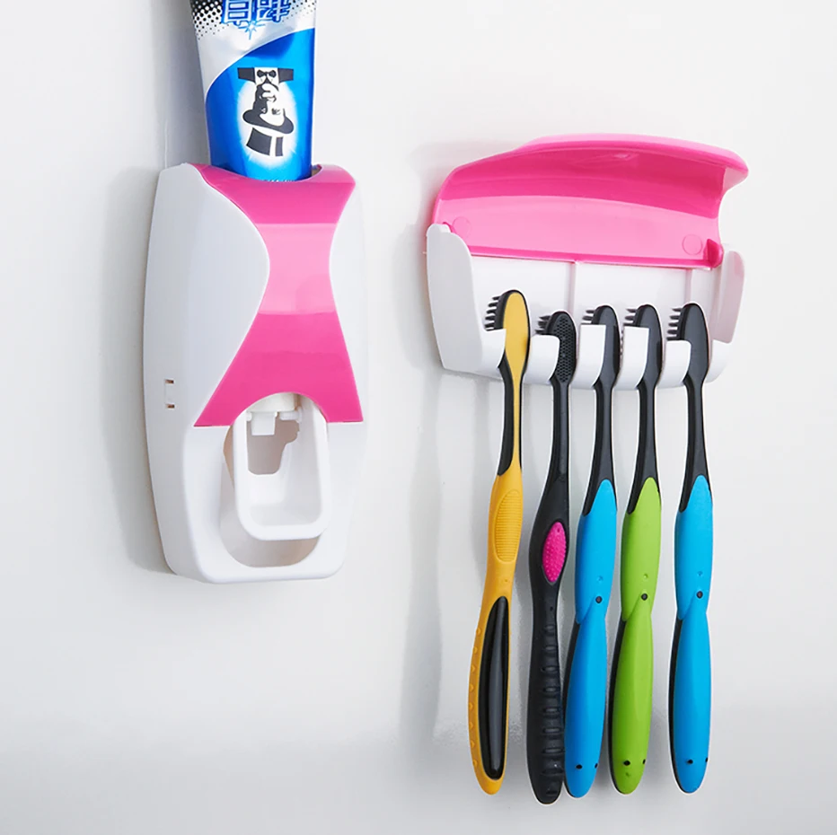 1 Set Creative Automatic Plastic Lazy Toothpaste Dispenser 5 Toothbrush Holder Squeezer Bathroom Shelves Bathing Accessories | Дом и сад