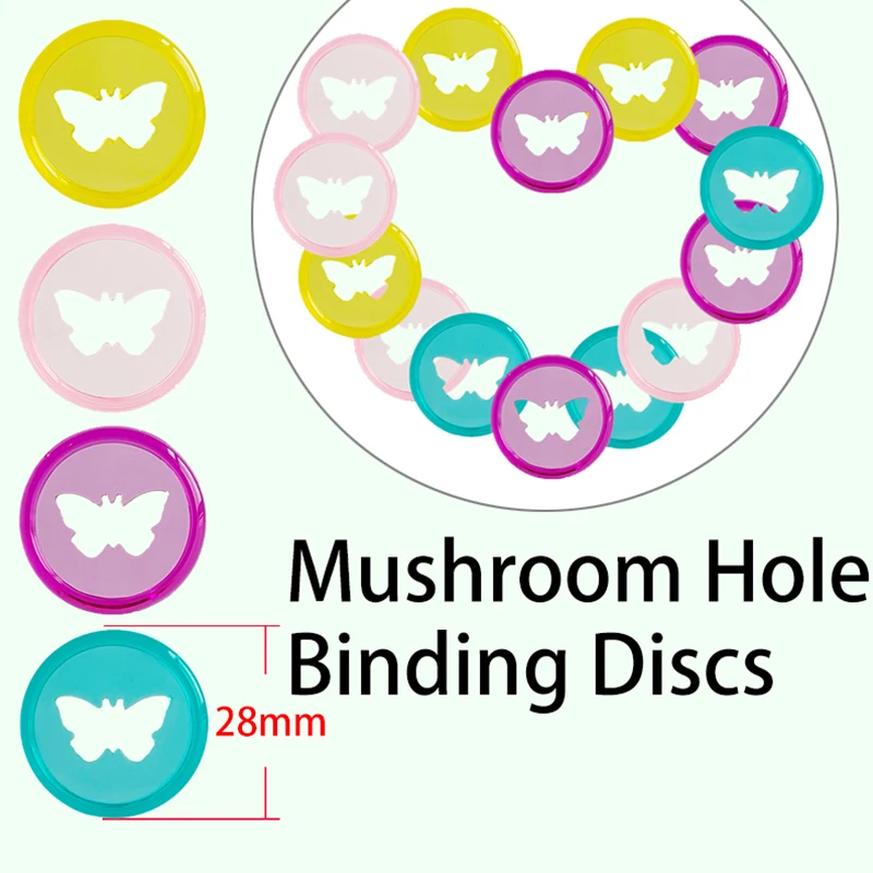 

50pcs 28mm Notebook Plastic Binding Ring Binder Disc 360 Degree Rotating Mushroom Hole Color Butterfly Learning Binding Supplies