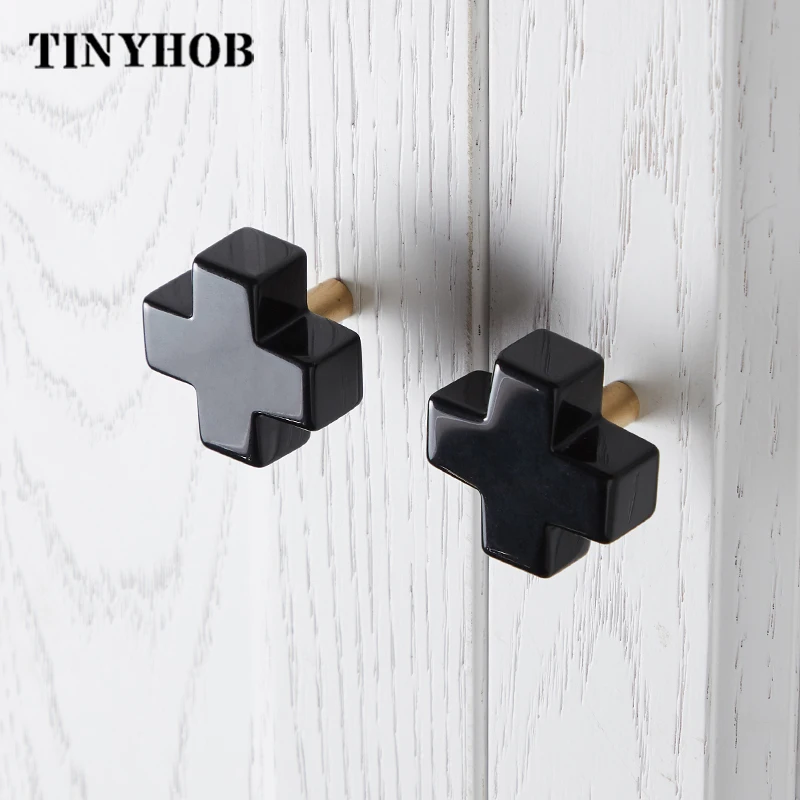 Крестообразные/обсидиана + латунные ручки для шкафа выдвижных ящиков