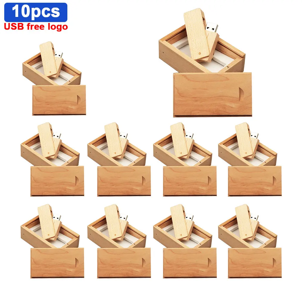 

10pcs/lot LOGO customized wooden usb flash drive with box pen drive 64gb 32gb 16gb 4gb U disk memory card pen drive for gift