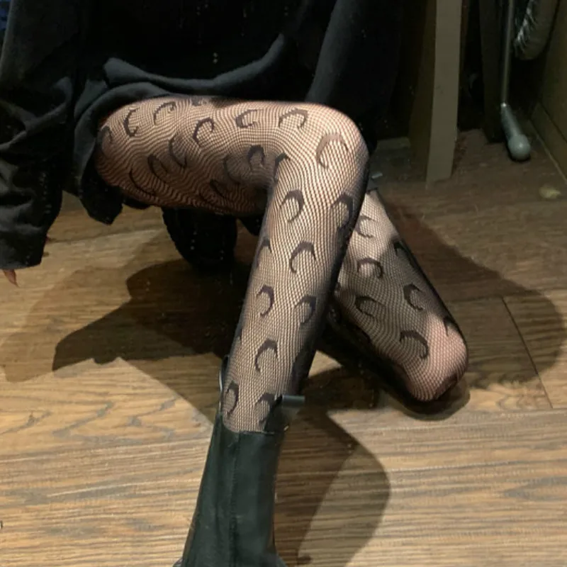 Sexy Women's Fishnet Tights with Moon Pattern Mesh Pantyhose Nylons Medias Cute Lolita Collant Hosiery Gothic Street Fish Net
