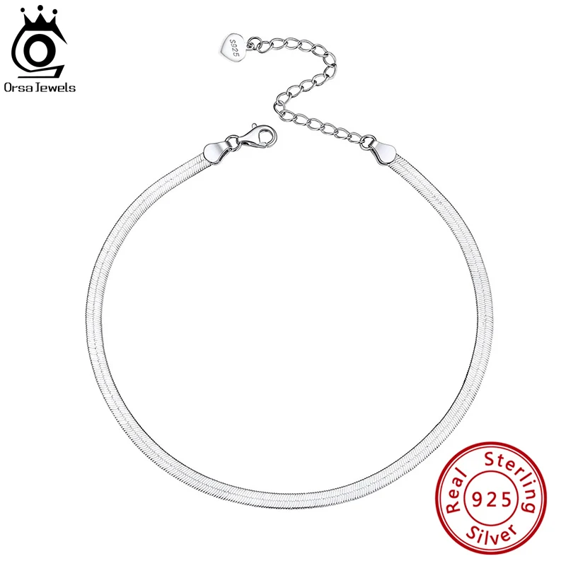 

ORSA JEWELS 925 Sterling Silver Punk Flat Chain Blade Chain Anklet for Women Summer Barefoot Bracelet Anklets Jewelry SA12
