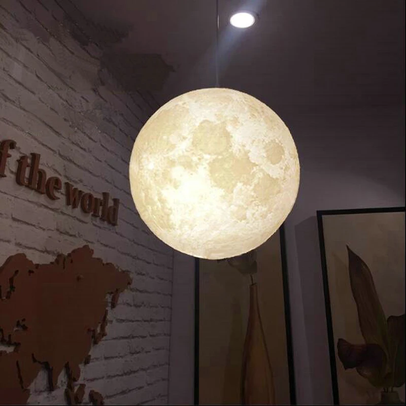 Lámpara LED colgante con estampado 3D De Luna para decoración de dormitorio, luminaria de iluminación para restaurante, luz colgante para bebés