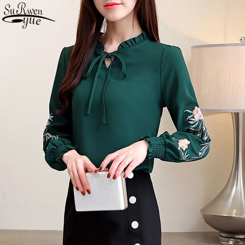 модная шифоновая рубашка женская с бантом женский длинный рукав сшивание