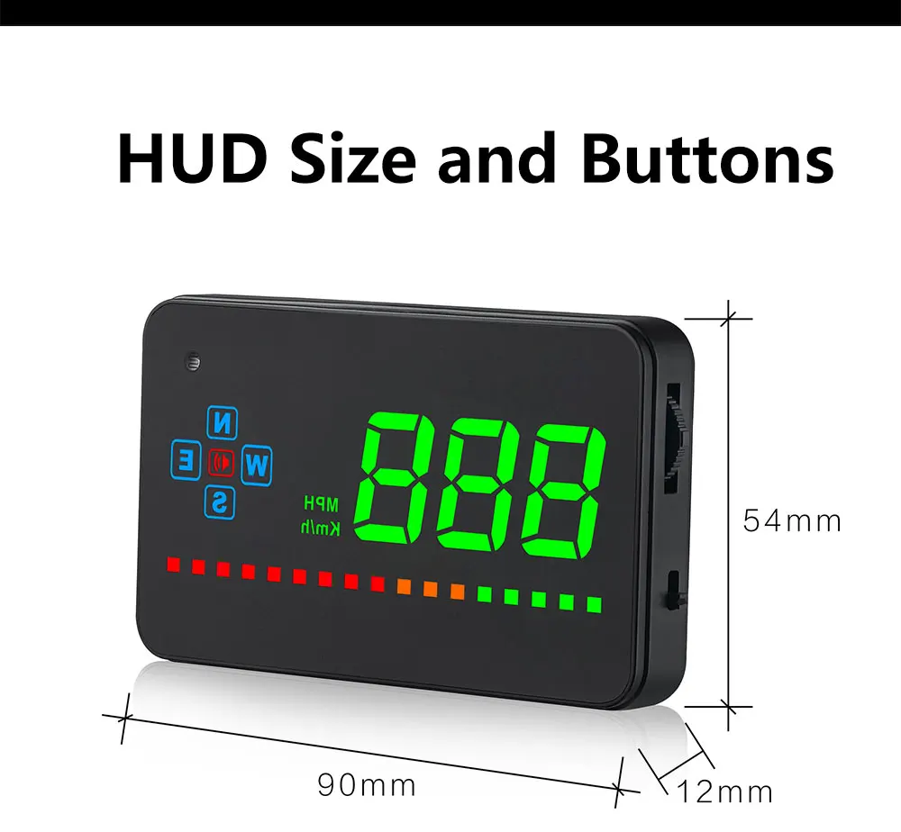 

A2 GPS HUD head-up display car speed windshield projector speedometer KMH/KPM voltage driving time universal digital