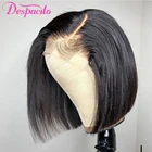 4x1 T парик из человеческих волос с короткой кружевной окантовкой, 8-16 дюймов, бразильские прямые волосы, парик с застежкой 4x4, предварительно выщипанная плотность 150