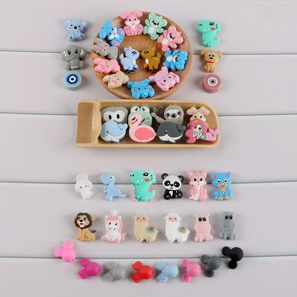 

Kovict 10pcs BPA Free Animal Silicone Beads Baby Teething Necklace Toy Koala Food Grade Silicone Cartoon Nursing Tiny Rodent