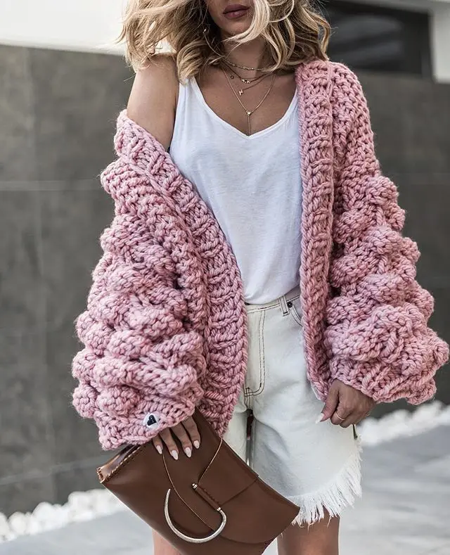 

Winter Spring Women Fashion Long Lantern Sleeve Knitting Cardigan Sweater Women Knitted Casual Warm Cardigan Sweaters