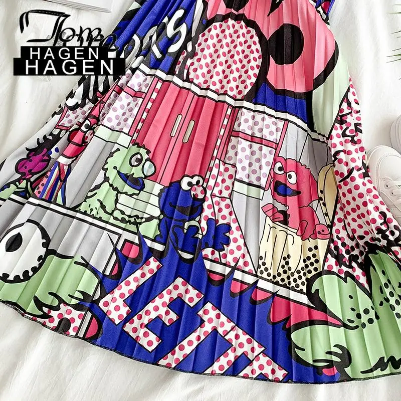 Женская плиссированная юбка с мультяшным принтом высокой талией|Женские юбки| |