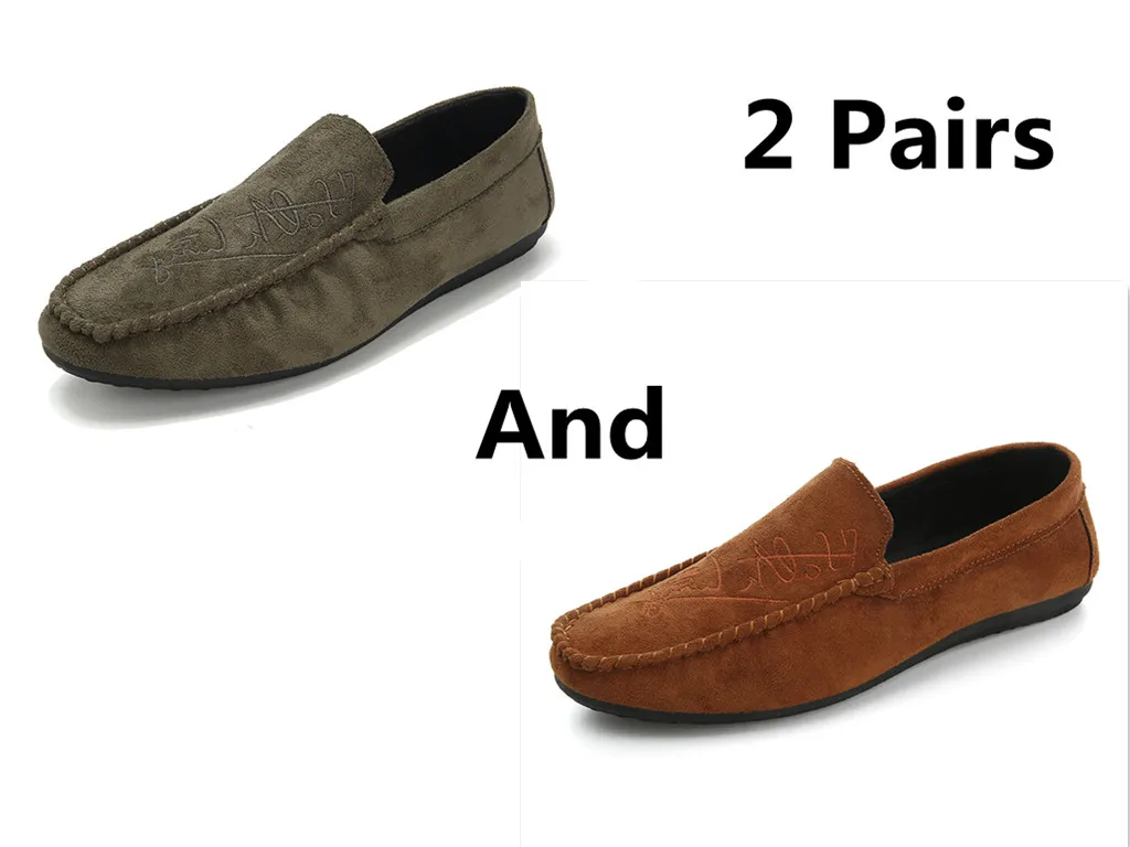 style 12 Большие размеры 39-44; мягкие удобные мужские лоферы для отдыха; парусиновая Классическая обувь на плоской подошве для вождения; лаконичные туфли без застежки в стиле ретро; 2 пары - Цвет: style 12