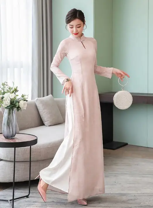 Г. Вьетнамское платье с длинными рукавами Cheongsam Традиционный китайский платье осенний аозай