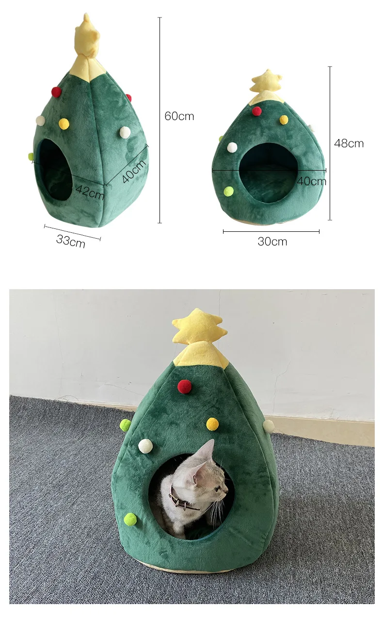 

Pet Cat Bed Christmas Comfortable Pet Bed Christmas Tree Winter Warm Pets Nest Cat House Mat Dog Bed for Cats Litter Kennel Home