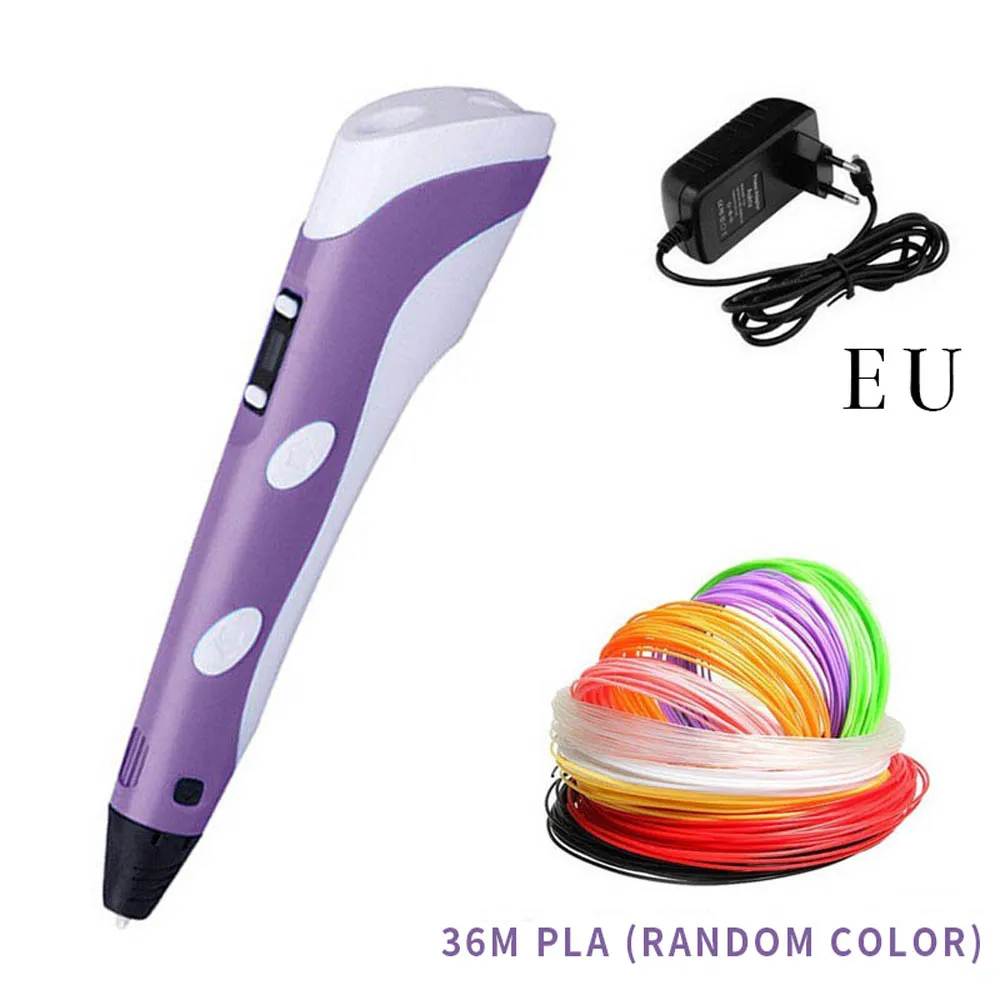 purple 36m EU Креативная 3d-ручка с PLA нитями, регулируемая температура, Нетоксичная ручка для рисования, детские подарки на день рождения, обучающая игрушка - Цвет: purple 36m EU