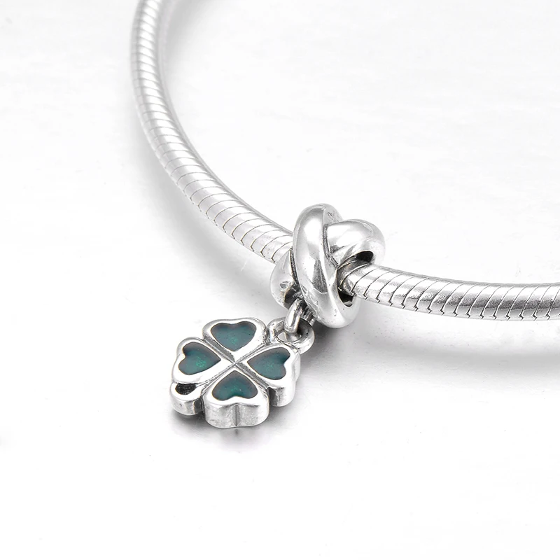 100% Стерлинговое Серебро 925 пробы мода счастливый клевер зеленая эмаль изящный