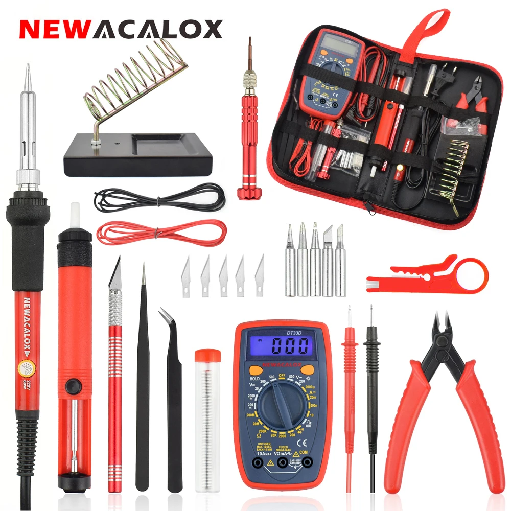 NEWACALOX EU/US 60 Вт Электрический паяльник Комплект Цифровой мультиметр Пинцет щипцы насос для распайки припоя Сварка Инструменты для ремонта